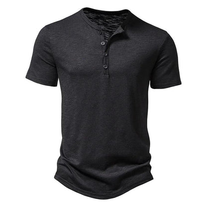 Henley Collar Summer Men Casual Solid Color Short Sleeve T Shirt for Men Polo men High QualityMens T Shirts - MANDOTOS