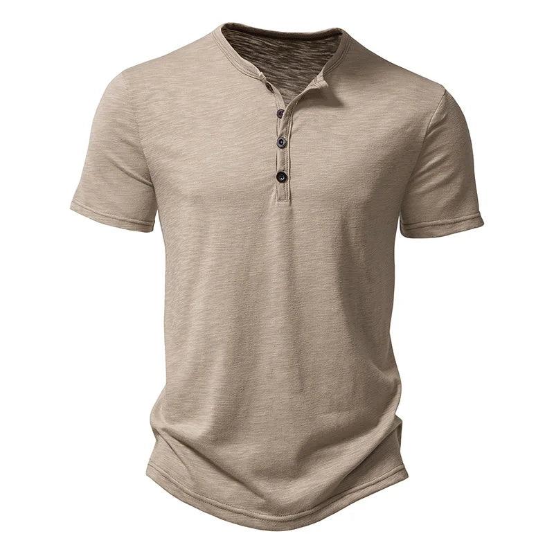 Henley Collar Summer Men Casual Solid Color Short Sleeve T Shirt for Men Polo men High QualityMens T Shirts - MANDOTOS