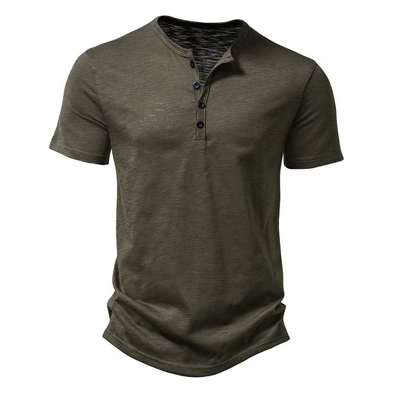 Henley Collar Summer Men Casual Solid Color Short Sleeve T Shirt for Men Polo men High QualityMens T Shirts - MANDOTOS