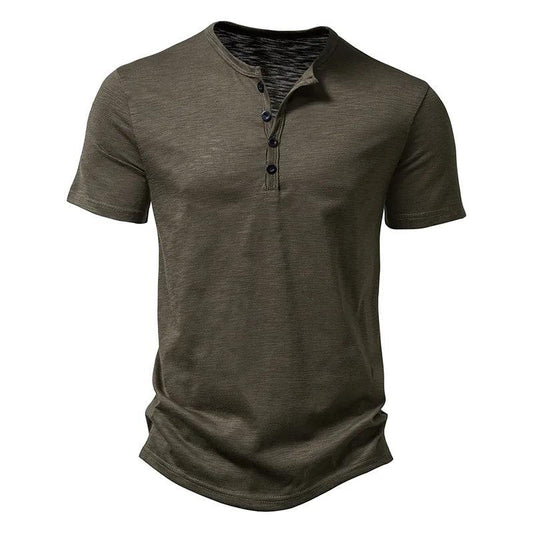 Henley Collar Summer Men Casual Solid Color Short Sleeve T Shirt for Men Polo men High QualityMens T Shirts - MANDOTOS