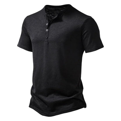Henley Collar Summer Men Casual Solid Color Short Sleeve T Shirt for Men Polo men High QualityMens T Shirts - MANDOTOS