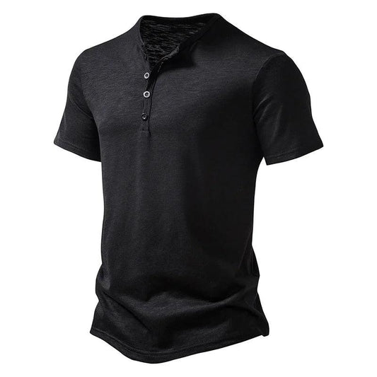 Henley Collar Summer Men Casual Solid Color Short Sleeve T Shirt for Men Polo men High QualityMens T Shirts - MANDOTOS