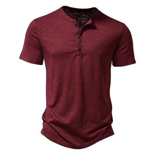 Henley Collar Summer Men Casual Solid Color Short Sleeve T Shirt for Men Polo men High QualityMens T Shirts - MANDOTOS