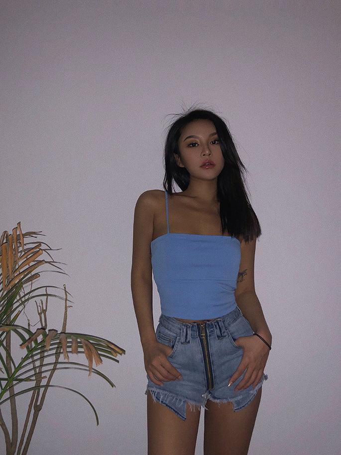High Waist Xuan Ya Outwear Hip Zipper Denim Shorts - MANDOTOS