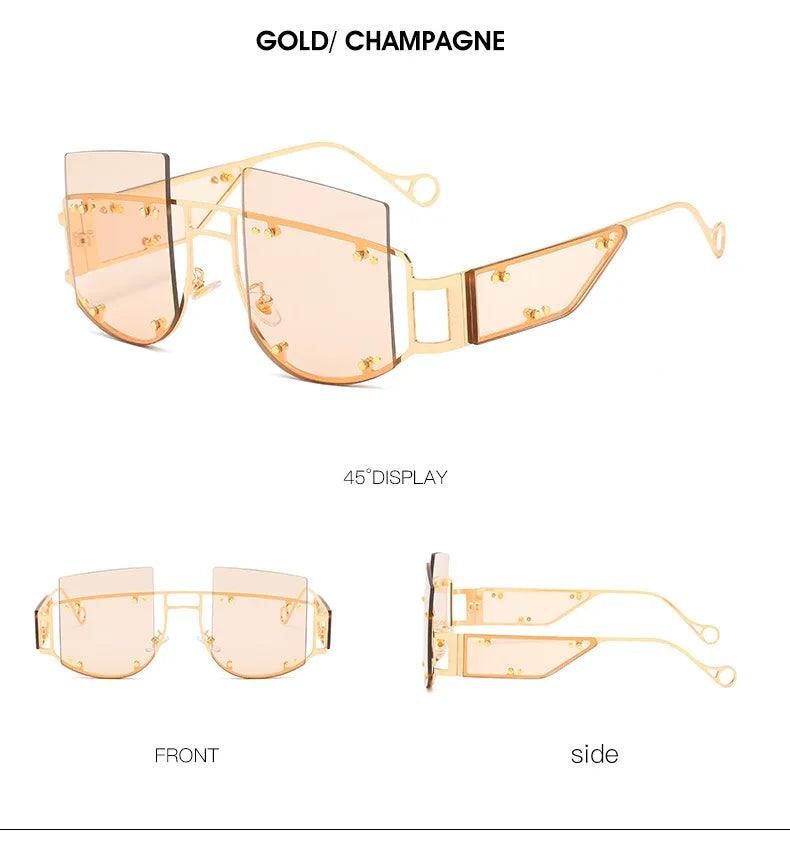 Hollow Out Oversized Women Square Sunglasses 2022 Brand Designer Men Sun Glasses Big Frame Oculos De Sol Feminino Sunglasses - MANDOTOS