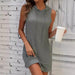 Hoodie T-Shirt Style Dress Women's Summer Solid Color V-Neck Sleeveless Mini Dress Casual Straight Skirt - MANDOTOS