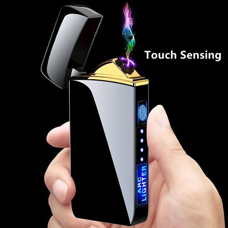 USB Rechargeable Electric Windproof Double Arc Lighter with LED Display - MANDOTOS