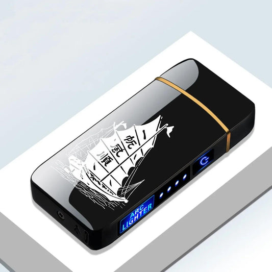 USB Rechargeable Electric Windproof Double Arc Lighter with LED Display - MANDOTOS