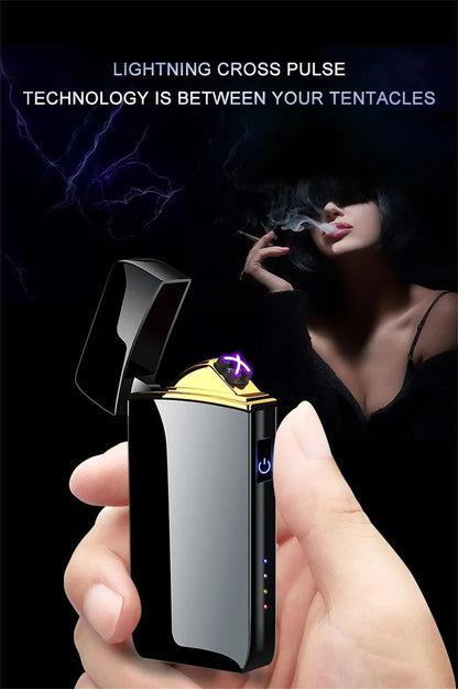 USB Rechargeable Electric Windproof Double Arc Lighter with LED Display - MANDOTOS
