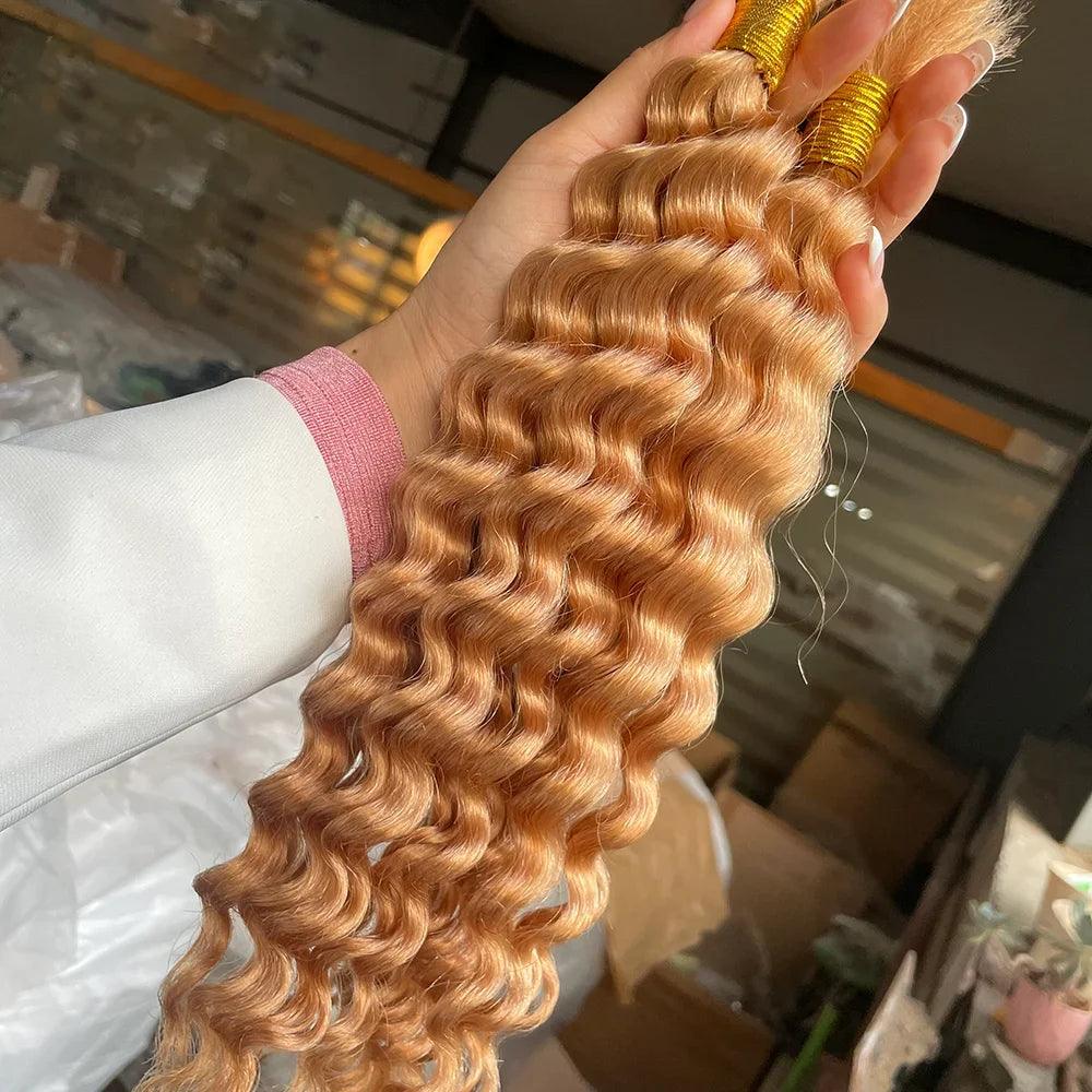 Human Braiding Hair 1 Bundle 20 Inch Human Hair Bundles for Braiding Highlight P4/27 Color Deep Wave Bulk Human Hair Bundles - MANDOTOS