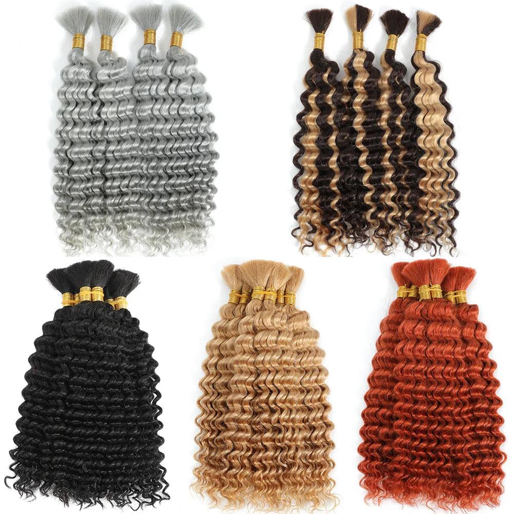 Human Braiding Hair 1 Bundle 20 Inch Human Hair Bundles for Braiding Highlight P4/27 Color Deep Wave Bulk Human Hair Bundles - MANDOTOS