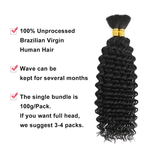 Human Braiding Hair 100g Deep Wave Human Hair Bulk for Braiding No Weft Curly Human Hair Extensions for Boho Braids - MANDOTOS