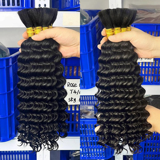 Human Braiding Hair 100g Deep Wave Human Hair Bulk for Braiding No Weft Curly Human Hair Extensions for Boho Braids - MANDOTOS