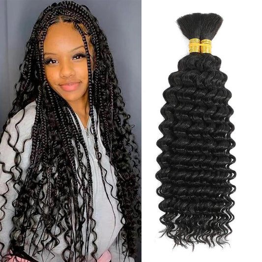Human Braiding Hair 100g Deep Wave Human Hair Bulk for Braiding No Weft Curly Human Hair Extensions for Boho Braids - MANDOTOS