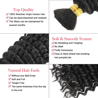 Human Braiding Hair 100g Deep Wave Human Hair Bulk for Braiding No Weft Curly Human Hair Extensions for Boho Braids - MANDOTOS