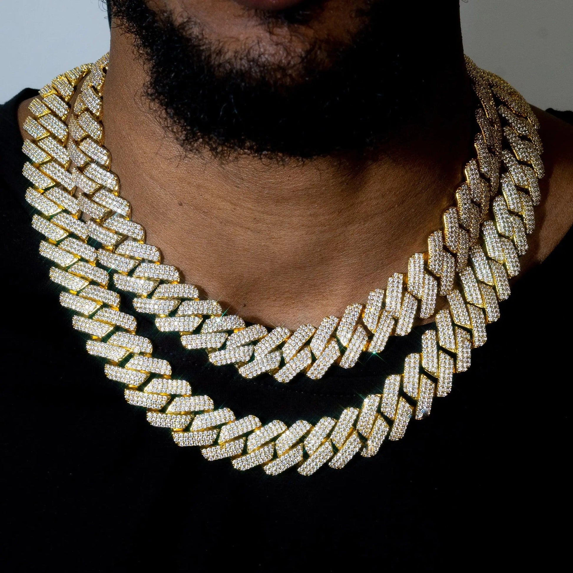 Triple Row Diamond Gold Cuban Chain - MANDOTOS