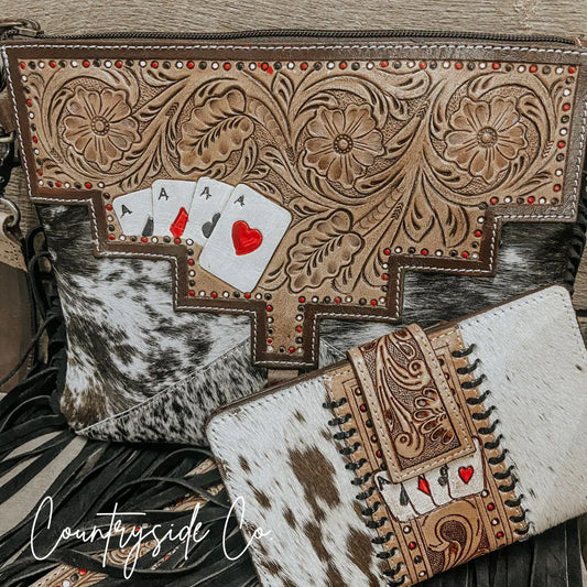 The Gambler Cowhide Wallet: Hand Painted, Unique, 11 Card Slots, 2 Compartments, 7.5x4.5in. - Wallet