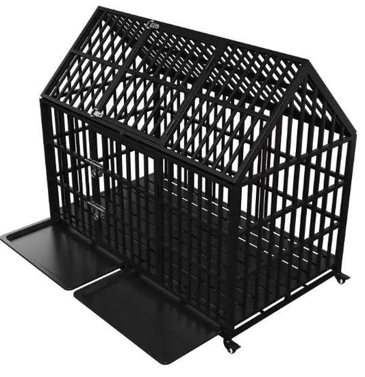 Heavy Duty Double Door Dog Crate with Roof - MANDOTOS