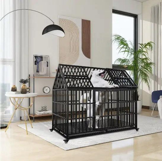 Heavy Duty Double Door Dog Crate with Roof - MANDOTOS