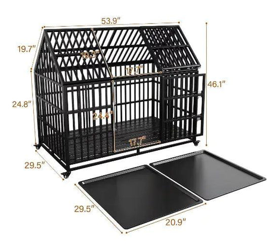 Heavy Duty Double Door Dog Crate with Roof - MANDOTOS