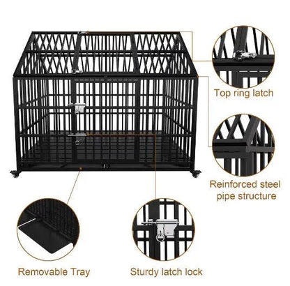 Heavy Duty Double Door Dog Crate with Roof - MANDOTOS