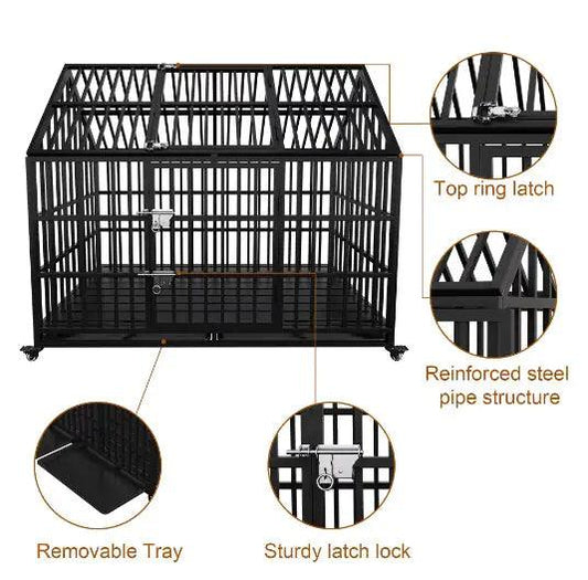 Heavy Duty Double Door Dog Crate with Roof - MANDOTOS