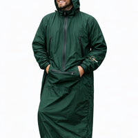 IWOM WeatherShield Convertible Jacket shown with adjustable hood and multiple zippered pockets, designed for outdoor protection.