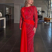 Iyza Belaar Ruba Sequin Modest Neckline Dress with long side organza skirt, elegant evening wear for special occasions.