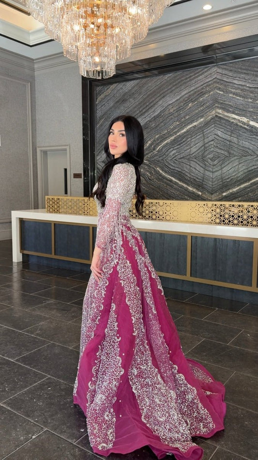 Iyza Belaar Aleya beaded and embellished sequin long overskirt with detachable style, shown separately from the dress.