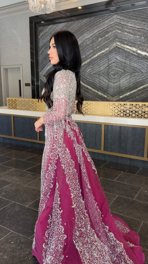 Iyza Belaar Aleya beaded detachable embellished sequin overskirt for long dresses, detailed with intricate beadwork and embellishments.