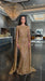 Iyza Belaar Nabilah embellished cape sleeve long dress, elegant evening gown with intricate details and flowing fabric.