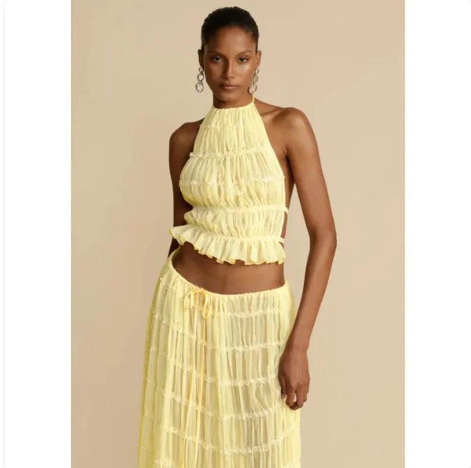 2-Piece Chic Halter Dress Suit Set - MANDOTOS