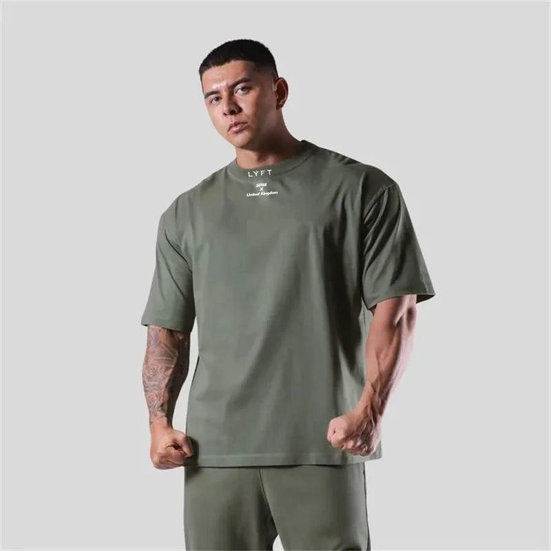 JAPAN&UK Cotton Gym Sport T Shirt Men Short Sleeve Running Shirt Men Workout Training Tees Fitness Loose large size M-XXXL