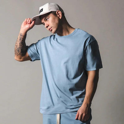 JAPAN&UK Cotton Gym Sport T Shirt Men Short Sleeve Running Shirt Men Workout Training Tees Fitness Loose large size M-XXXL