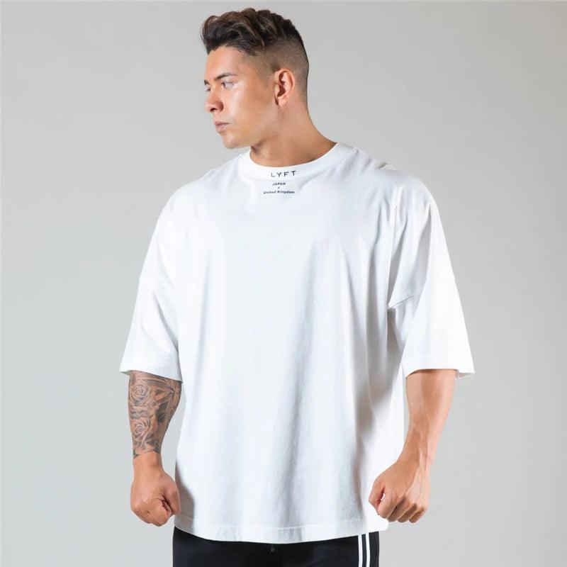 JAPAN&UK Cotton Gym Sport T Shirt Men Short Sleeve Running Shirt Men Workout Training Tees Fitness Loose large size M-XXXL