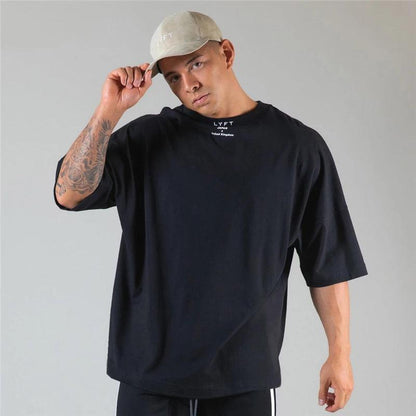 JAPAN&UK Cotton Gym Sport T Shirt Men Short Sleeve Running Shirt Men Workout Training Tees Fitness Loose large size M-XXXL