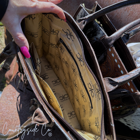 Jesse Conceal Carry Cowhide and Tooled Leather Handbag