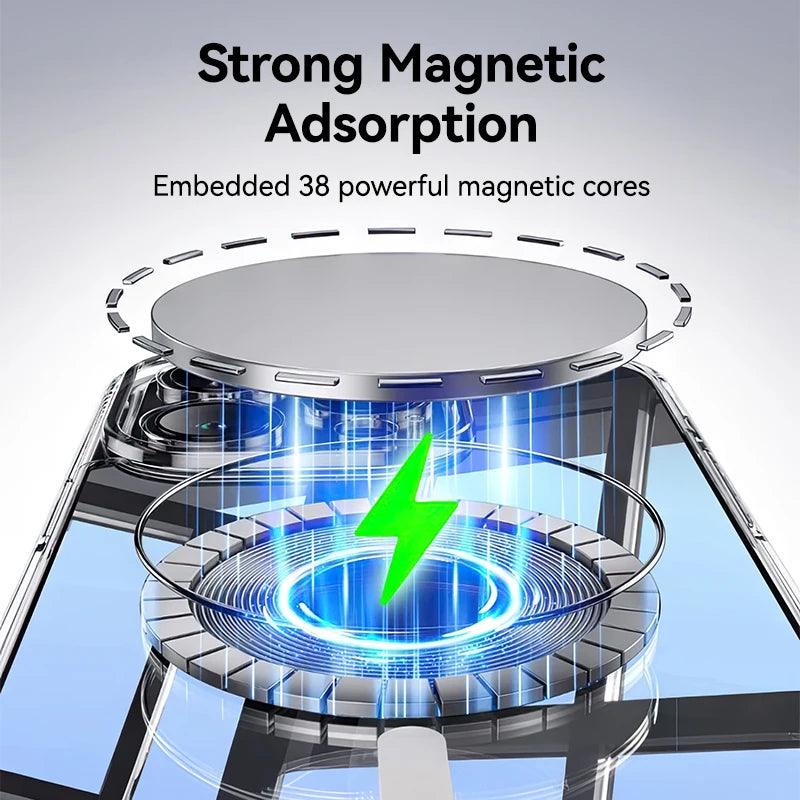 Joyroom Magnetic Case For iPhone 16 15 Pro Max Case Anti Yellow Transparent Cover For iPhone 16 Pro Wireless Charger Thin Cover - MANDOTOS