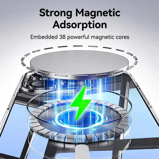 Joyroom transparent magnetic iPhone 16/15 Pro Max case with anti-yellow design and slim profile, compatible with wireless chargers
