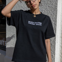 Black Anti-Racism T-shirt by JZD featuring bold anti-racism message on the front, casual fit, and soft cotton fabric.