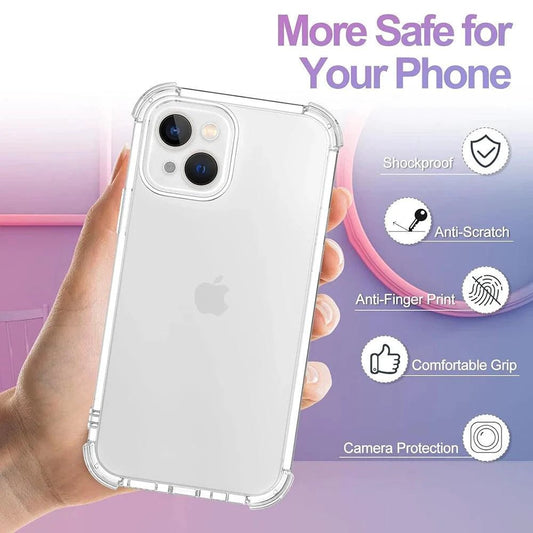 Clear shockproof silicone phone case for iPhone 11 to 15 Pro Max by Kianghue, ultra-thin and soft protective cover.