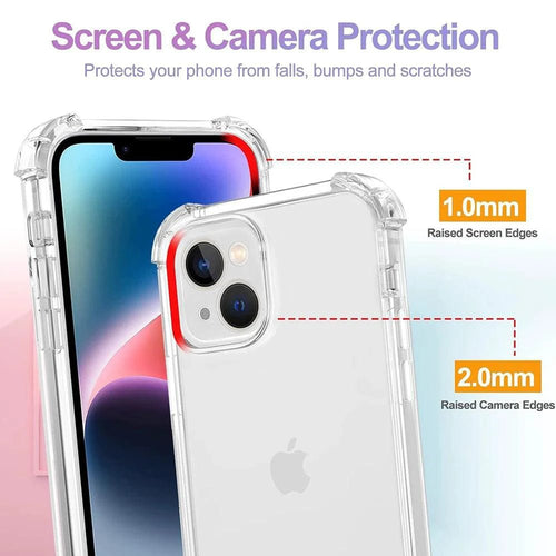 Clear shockproof silicone case for iPhone 11 to 15 Pro Max by Kianghue, ultra-thin and soft, showing the phone's design.