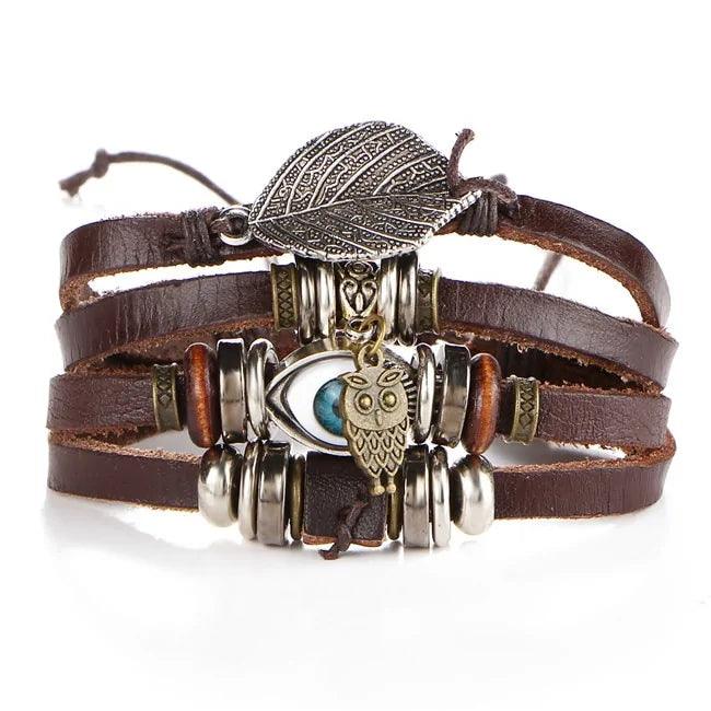 Layered Leather Charm Bracelet - MANDOTOS