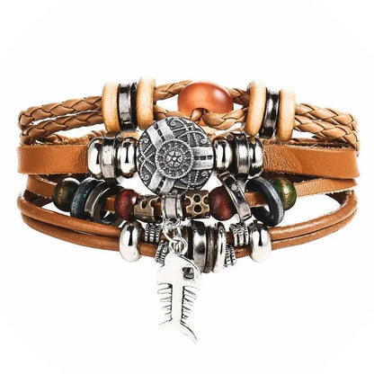 Layered Leather Charm Bracelet - MANDOTOS