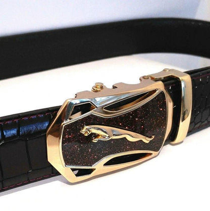 Leopard Sports Car Men's Automatic Buckle Genuine Leather Belt Crocodile Pattern First Layer Cattlehide Leather Fashion Youth Belt Business Belt Men - MANDOTOS