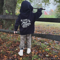 Baby and toddler THE APEX HOODIE by LITTLE RAD THINGS in recycled black, soft and cozy outerwear for little ones.