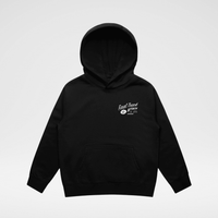 Little Rad Things baby hoodie, THE FINAL TRACK ATTACK style, recycled black toddler outerwear, soft and comfortable for young children.