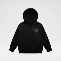 Little Rad Things Baby & Toddler Hoodie, The Winged Mechanic design in recycled black, soft and cozy outerwear for little ones.