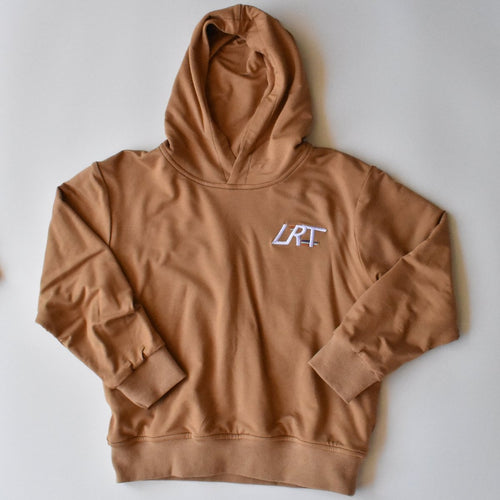 Rust-colored LRT Bamboo Hoodie by Little Rad Things, featuring a soft bamboo fabric and casual hooded design.