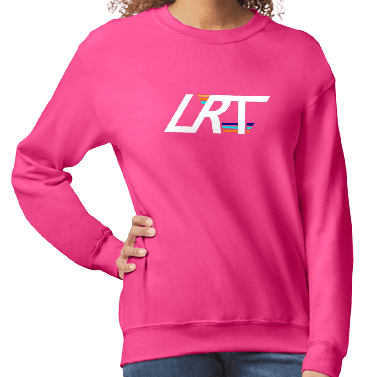 Adult Little Rad Things winged logo crew sweatshirt, casual unisex shirt with graphic design and ribbed cuffs.
